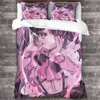 Image of YTPONBCSTUG Anime Girl Duvet Cover with Pillowcases Manga Pattern Bedding Set Zipper Closure Soft Microfiber Quilt
