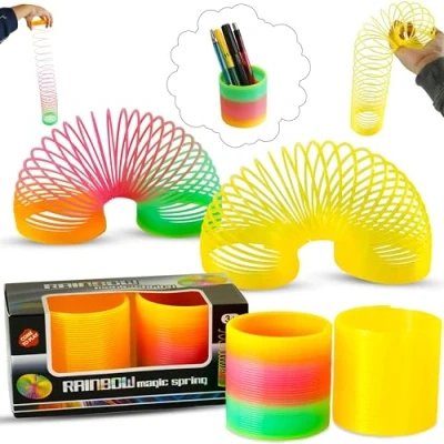 Image of HOVUK 4x Large Rainbow Slinky Spring Toys for Boys &amp; Girls Classic Coil Goody Bag Fillers, Party Favors, Kids Gift 3+ Years, Size: 6.5cm