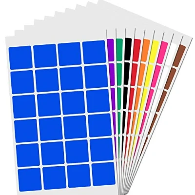 Image of 1200 Pack 25mm Square Coloured Labels Stickers, 10 Colours