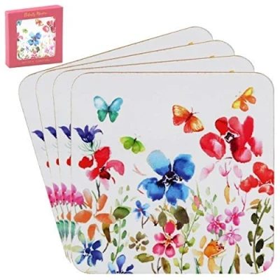 Image of The Leonardo Collection Butterfly Meadow Set Of 4 Coasters flowers and butterflies print