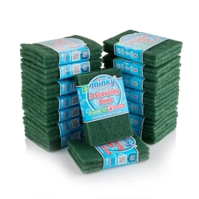 Image of Minky Extra Strong Scouring Pads Pack of 48, Anti Bacterial and Grease Formulation, Thick, &amp; Lasts 6 Times Longer, Multipurpose Reusable Cleaning