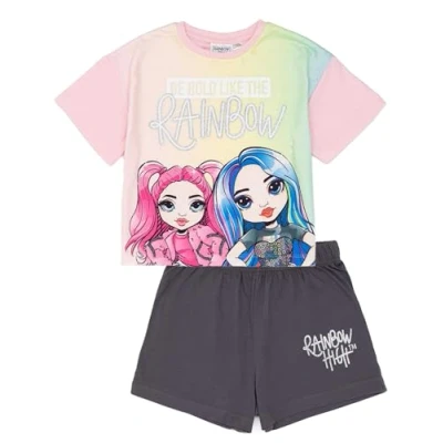 Image of Rainbow High Girls Pyjama Set Kids Multicoloured T Shirt and Shorts Graphic PJs Skyla Stella Be Bold Like The Colorful Doll Apparel