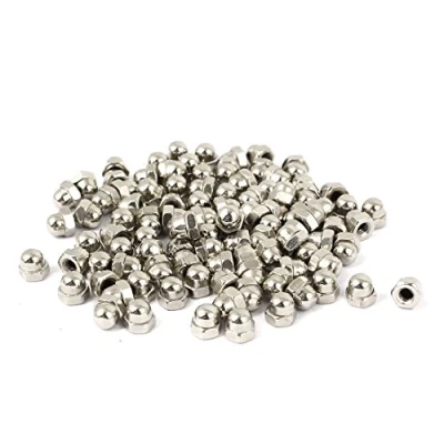 Image of Sourcingmap Hex Cap Nuts 100Pcs M3 Dome Carbon Steel Hexagon Decorative Nut for Screws Bolts Silver Tone