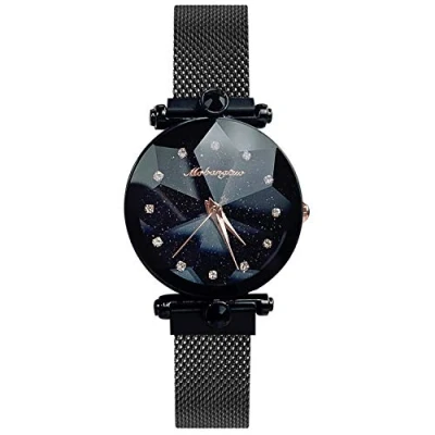 Image of RORIOS Women Watches Waterproof Analogue Quartz Starry Sky Dial with Stainless Steel Mesh Strap Fashion Dress Ladies Wrist
