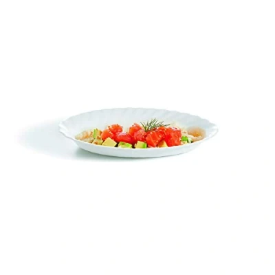 Image of Trianon White Opal Glass Dinner Set Dinnerware Tableware Plates Microwave Safe Dishwasher Dining Modern (22cm Oval Dish)