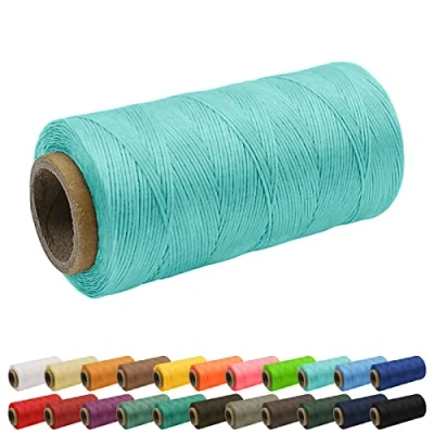 Image of Uiopa 1mm Waxed Thread, 260m 150D Flat Leather Sewing Hand Stitching Thread Cord for Craft, Bookbinding, Shoes Repairing, Light Blue