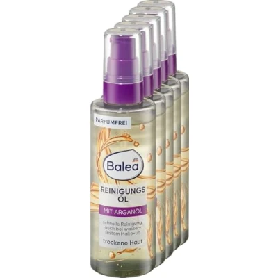 Image of Balea Cleansing Oil, 500 ml (5x 100 ml) Gently cleanses the face, eyes and lips Fragrance free with argan oil