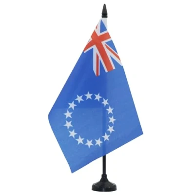 Image of AZ Flag Cook Islands Table 5&#039;&#039; x 8&#039;&#039; Islander Office 100% Polyester 21 14 cm Mini Desk with 10&#039;&#039; Pole and Black Plastic Base