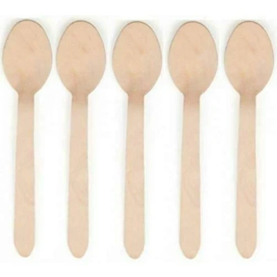 Image of Pack of 100 Disposable Wooden Cutlery TeaSpoons Set Biodegradable Eco Friendly 100% Birch Wood Sturdy, Christmas, Parties, BBQ, Picnic,s Birthdays, Wedding (100)