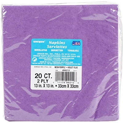 Image of Vibrant Neon Purple Luncheon Napkins (16cm) 20 Count Premium Disposable for Parties and Events