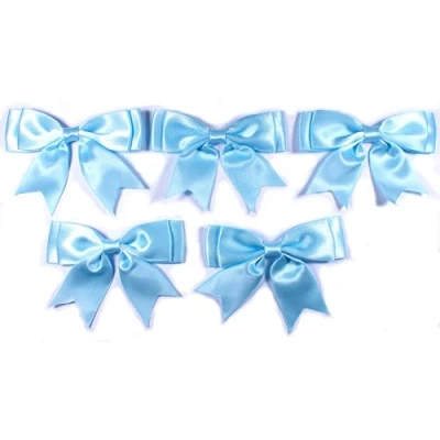 Image of Large Satin Ribbon Double Bows 8cm Wide Pack of 5 (Pale Blue)