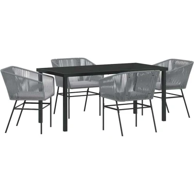 Image of vidaXL 5 Piece Garden Dining Set with Cushions Grey Poly Rattan