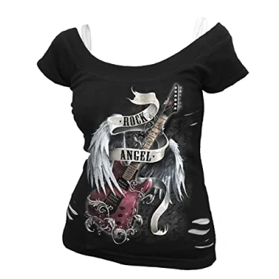 Image of Spiral Rock Angel 2in1 White Ripped Top Black (UK, Alpha, XXL, Regular, Regular)