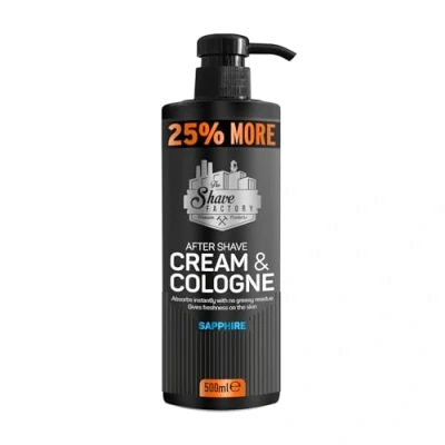 Image of The Shave Factory After Cream &amp; Cologne 2in1 500ml 25% MORE For Professional Barbers/Hairdressers and Traditional Shaving Enthusiasts (Sapphire)