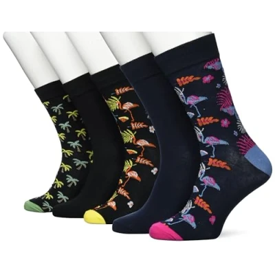 Image of JACK &amp; JONES Men&#039;s Jaccolourful Summer Socks, Pack of 5, Navy Blazer/Pack: Black Blazer, One Size