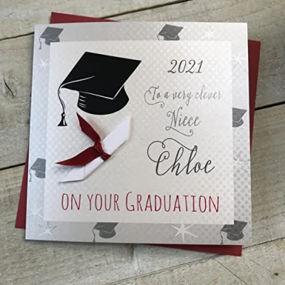 Image of WHITE COTTON CARDS PERSONALISED GRADUATION CARD, NIECE A SCROLL DESIGN Handmade (P20 41 NIE &amp; XP20 NIE)