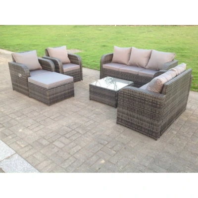 Image of Rattan Garden Furniture Set Lounge Sofa Reclining Chair Love Seat 2 Seater Footstool Patio Outdoor Dark Grey Fimous