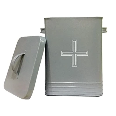Image of Nobel First AID Box Storage Tin with Lid Heavy Duty Grey