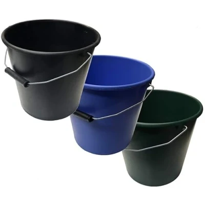 Image of RP PACK OF 5 PLASTIC CALF FEED BUCKETS, HEAVY DUTY WITH METAL HANDLE (GREEN)