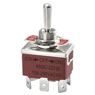 Image of Heschen metal toggle switch DPDT momentary (ON)/OFF/(ON) 3 position 15A 250VAC 6 tab terminal CE