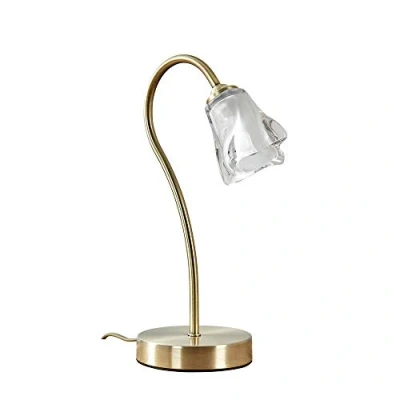 Image of MiniSun Modern Antique Brass &amp; Decorative Glass Swan Neck Touch Bedside Table Lamp