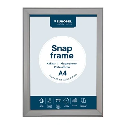 Image of EUROPEL Snap Frame A4, 20 mm Aluminium Anodised Construction And Anti Glare Cover Clip Poster Holders for Retail Advertising Displays Notice Sign Board Walls