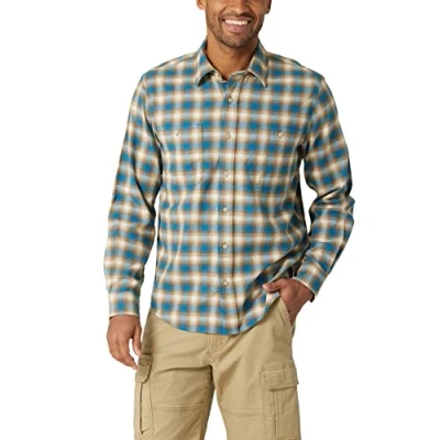 Image of Wrangler Authentics Men&#039;s Cloud Flannel Woven Shirt Button, Celestial, S