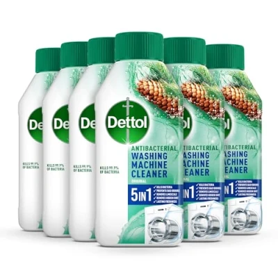 Image of Dettol Antibacterial Washing Machine Cleaner, Removes Limescale, Dirt &amp; Bad Odours, Original, Pack of 6 x 250ml