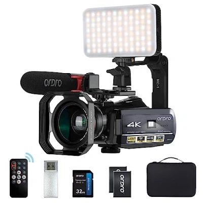 Image of ORDRO AC3 Camcorder Video Camera 4K 1080P 60FPS IR Night Vision Ghost Hunting with Microphone, LED Light, Wide Angle Lens, Handheld Holder and Carrying Case