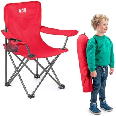 Image of Trail Eagle Kids Camping Chair Red Lightweight Folding Garden Beach Seat with Carry Bag (For Ages 2 to 6 Years Old)