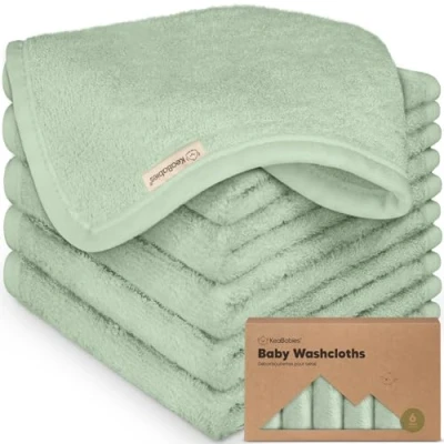 Image of Pack of 6 Baby Wash Cloths Organic Bamboo Soft for Babies, Children, Towels, Molleton Cloths, Cloth, Towel (Pistachio)