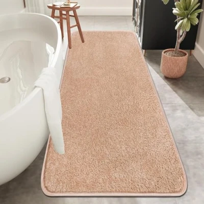 Image of Rururug Bathroom Mat, Large Bath Mat 50x120cm Mats for Bathroom, Non Slip Floor Microfiber Absorbent Rug, Beige