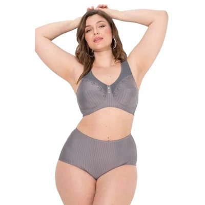 Image of Ulla Popken Women&#039;s Entlastungs bh, Ohne Bügel, Strassanhänger, Cup C G Bra, Opaque, Concrete Grey, 50 DD
