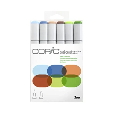Image of Copic Sketch Coloured Marker Pen Set of 6 Earth Essentials, For Art &amp; Crafts, Colouring, Graphics, Highlighter, Design, Anime, Professional Beginners, Supplies Colouring Books