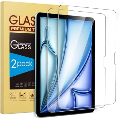 Image of TECH SHEK UK) Screen Protector for iPad Air 11 Inch M2 (2024), 9H Tempered Glass Film, HD Clear, 2 Pack