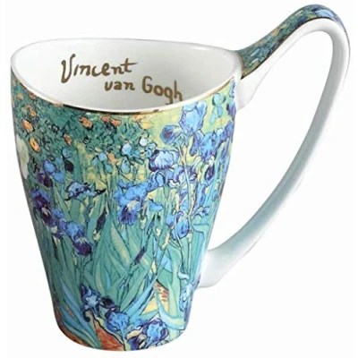 Image of YBK Tech Bone China Coffee Mug, 16oz Large Tea Cup Design Inspired by Van Gogh&#039;s Paintings (Iris Flower)
