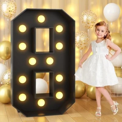 Image of Black Marquee Light Up Number 8, Letter LED Sign Pre cut Foam Glowing Mosaic Decor for Birthday Proposal Anniversary Wedding, 120CM/4FT