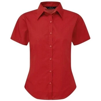 Image of Premier Workwear Ladies Short Sleeve Poplin Blouse Red 10