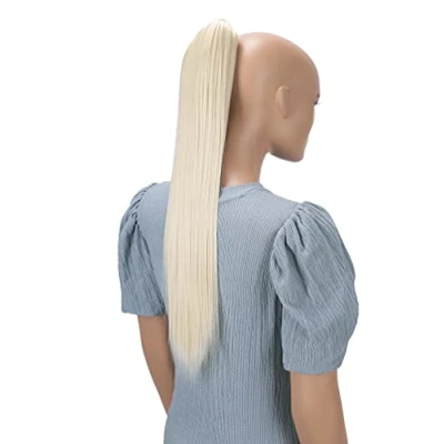 Image of CAISHA 24&quot; Hairpiece Ponytail Clip On Extension Long Hair Straight Platinum Blonde H618