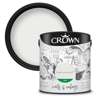 Image of Crown Walls &amp; Ceilings Silk Emulsion Paint, Size 2.5L, Fresh Coconut