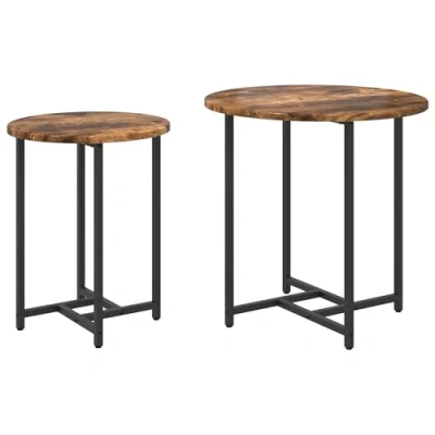 Image of vidaXL Round Smoked Oak End Table Solid Wood Indoor Side for Living Room/Bedroom, 50cm Height