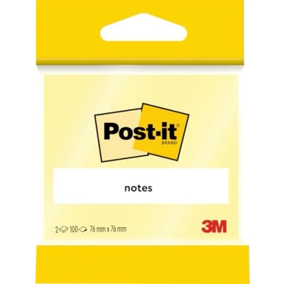 Image of Post it Notes, Canary Yellow, 2 Pads, 76 mm x mm, 100 Sheets per Pad Extra Sticky Notes for Walls, Monitors and Fridge