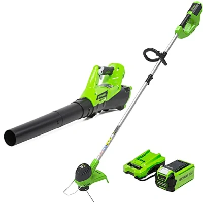 Image of Greenworks 40V Cordless String Trimmer + Leaf Blower Combo Kit, 2.0Ah Battery and Charger Included