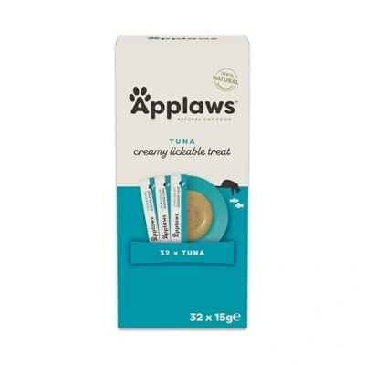 Image of Applaws Tuna Creamy Lickable Cat Treats for Cats and Kittens 32x15g, Grain Free Puree 15g Sachet