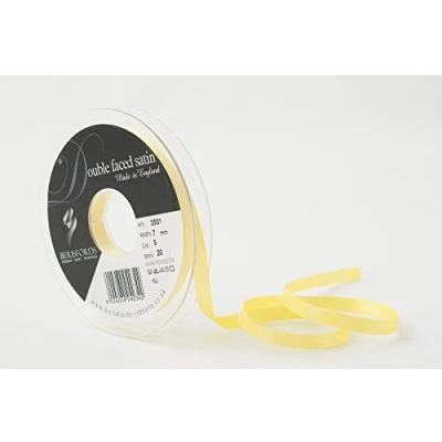 Image of Berisfords 3501 7mm 05 Lemon Double Satin Ribbon x 20mtr, 20m,Yellow