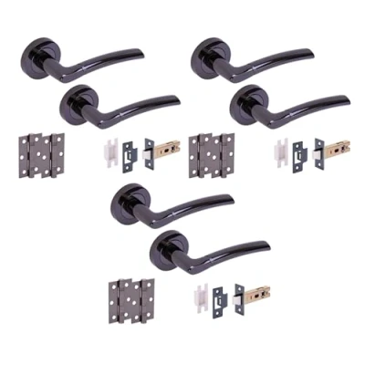 Image of HANDLEZONE® 3 Sets Nemo Internal Door Handles on Rose Lever Latch Packs with Ball Bearing Hinges Black Nickel