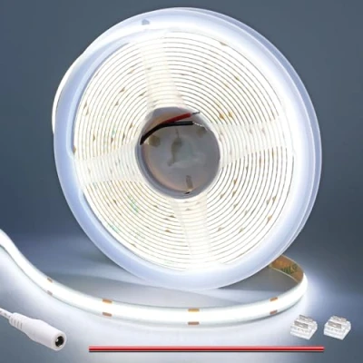 Image of GOMING DC 12V COB LED Strip Light Cool White 6000K 16.4ft(5M) CRI 93+ Uniform Glow 312LEDs/M Flexible Not Waterproof IP20 Tape Lights for DIY Bedroom Kitchen Home Decor(No Power Supply)
