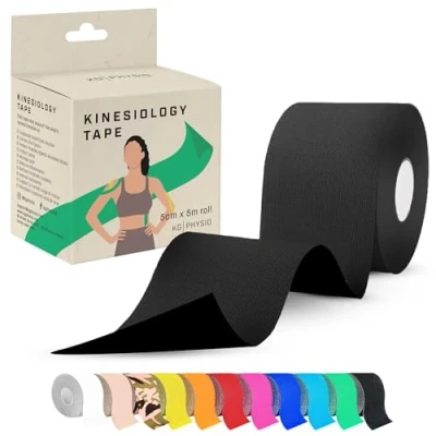 Image of Kinesiology Tape 5m Roll [2024 Edition] Sports and Medical for Joint Muscle Support, Multipurpose KT Tape, Body Boob Physio Trans Athletic Black