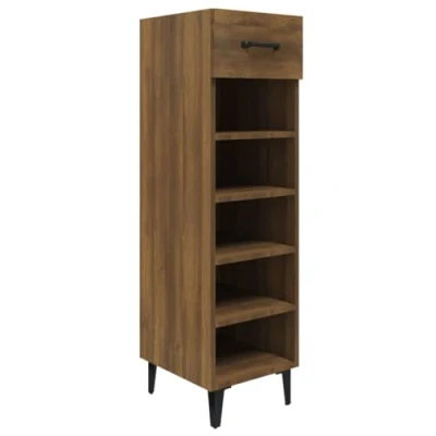 Image of vidaXL Shoe Cabinet with Drawer Industrial style Storage, Brown Oak Engineered Wood, Space saving, Metal Legs, 30x35x105 cm