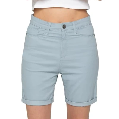 Image of 989Zé ENZO Womens Stretch Shorts Chino Casual Ladies Turned Up Hem Slim Fit Above Knee Cropped Pants EZLS630 Sky Blue 10
